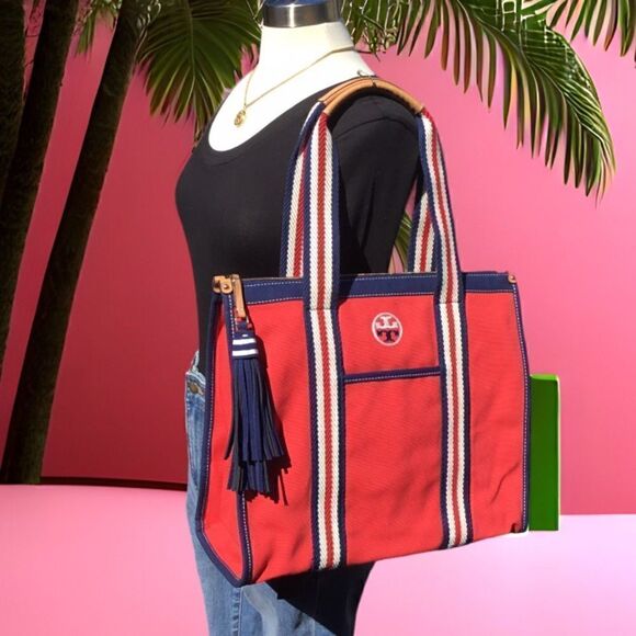TORY BURCH CANVAS TOTE BAG - Picture 1 of 13